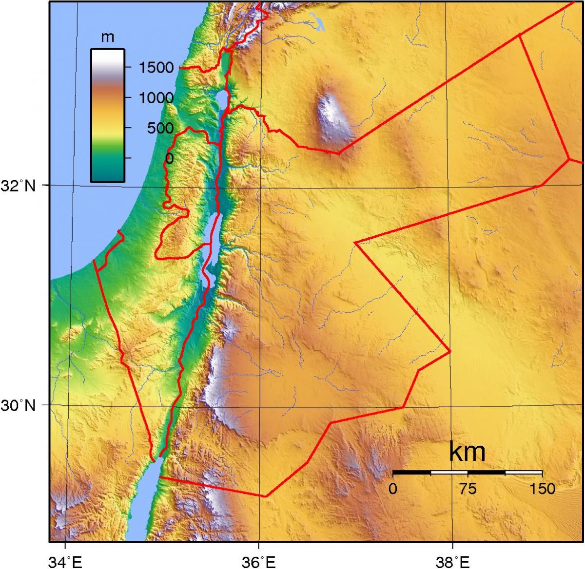карта топографічна Йорданії
