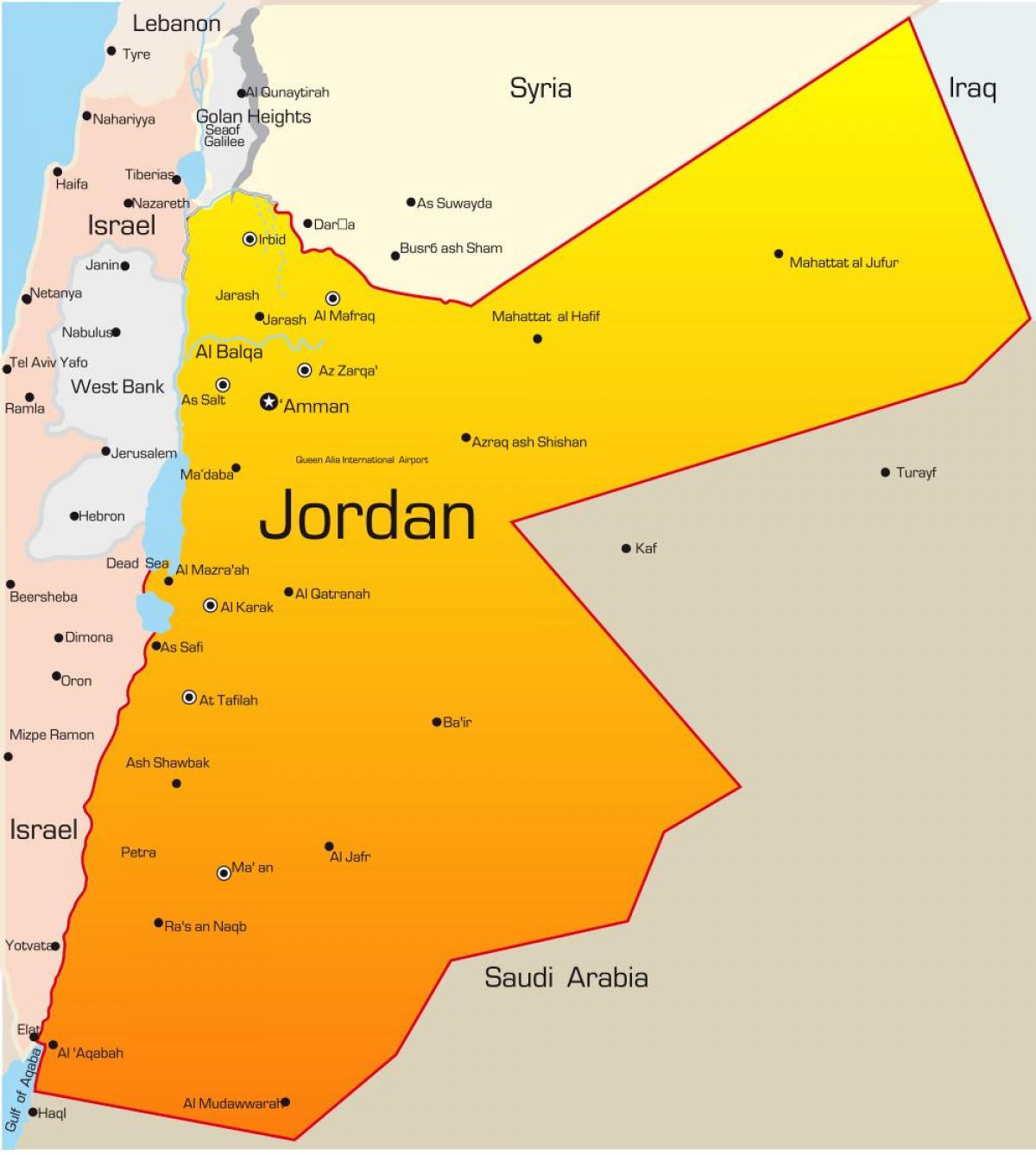 карта Йорданії на Близькому Сході