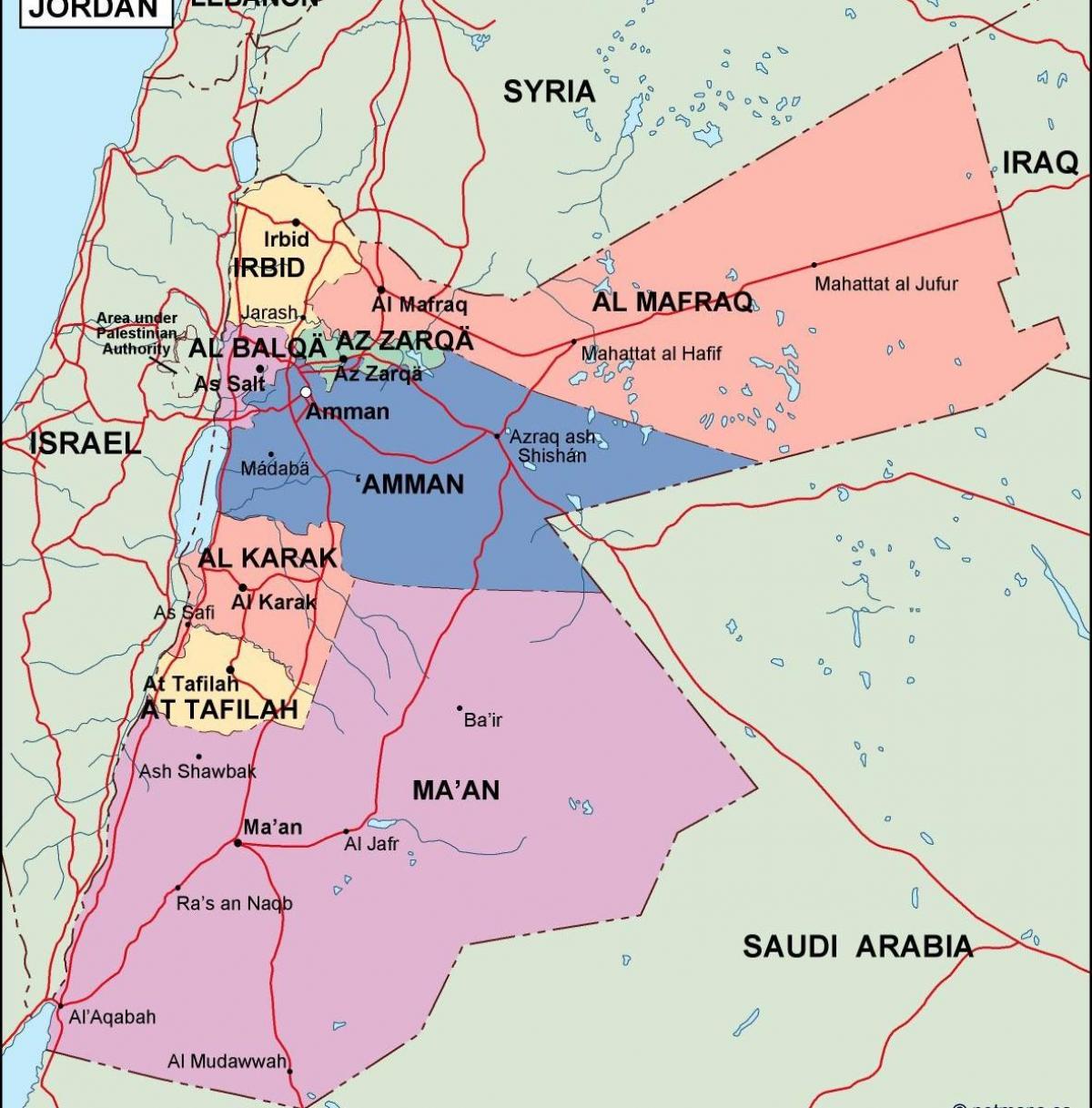 карта Йорданії політичних